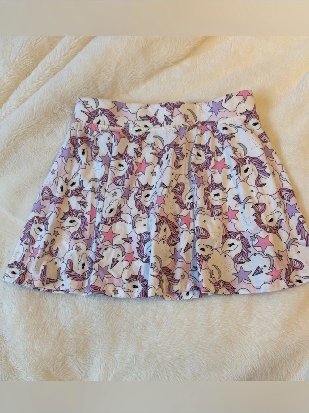 Place White Skort with Pink & Lavender Unicorn Print, Size L 10/12